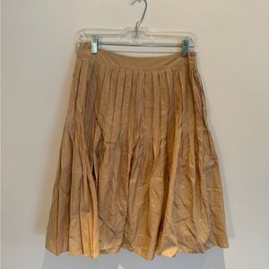 Talbots Tan Pleated Women's Midi Skirt With Side Zipper Size 4